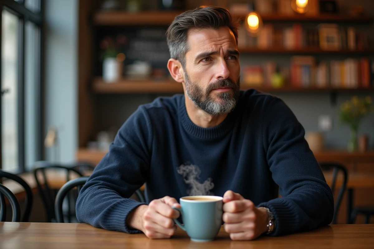 Homme buvant un café noir dans un café, boisson autorisée pendant le jeûne intermittent